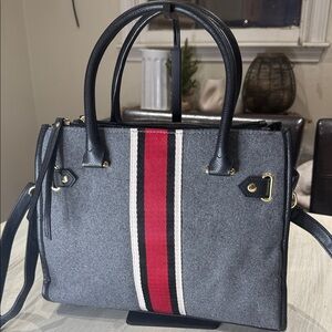 Source Unknown Gray Satchel/Crossbody with Bold Red Accent